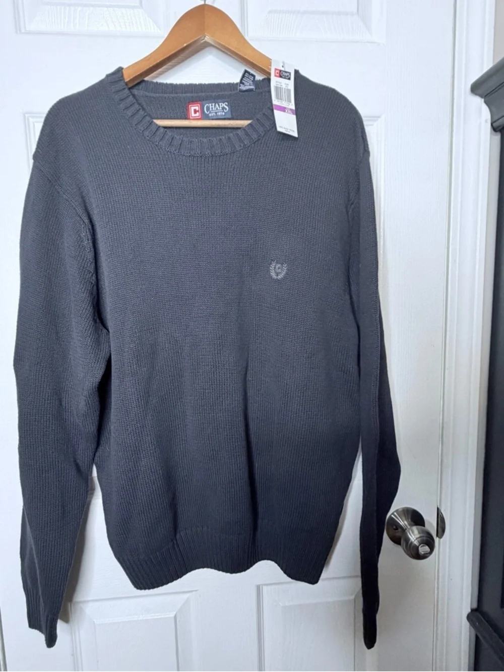 NWT Chap’s Men’s Logo Sweater XXL Navy Blue Cotton Knit Crewneck Pullover 2XL